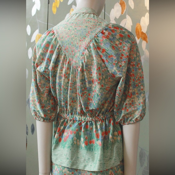 1970s Vintage Tulip Matching Set, Vintage Spring Set, Seafoam Floral - Picture 5 of 7